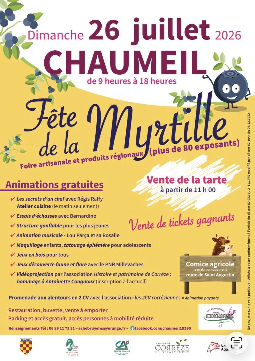 affiche fête de la myrtille 2026 à Chaumeil
